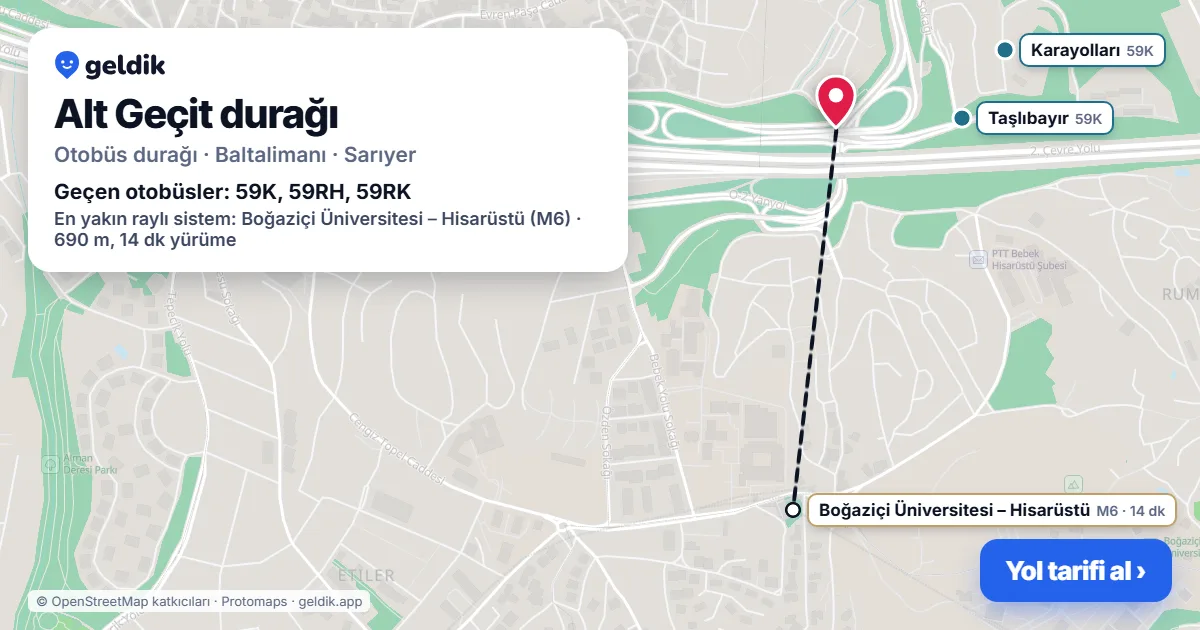 Alt Geçit otobüs durağı haritada: konumu ve yakındaki duraklar