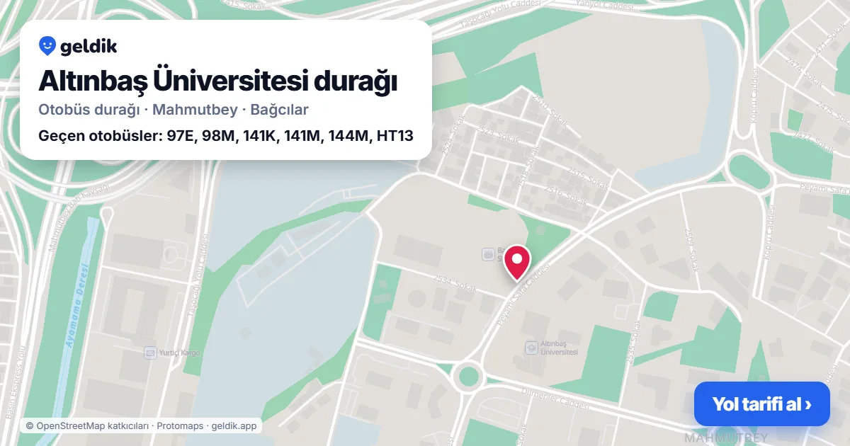 Altınbaş Üniversitesi otobüs durağı haritada: konumu ve yakındaki duraklar