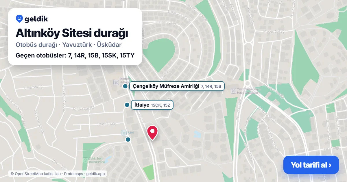 Altınköy Sitesi otobüs durağı haritada: konumu ve yakındaki duraklar