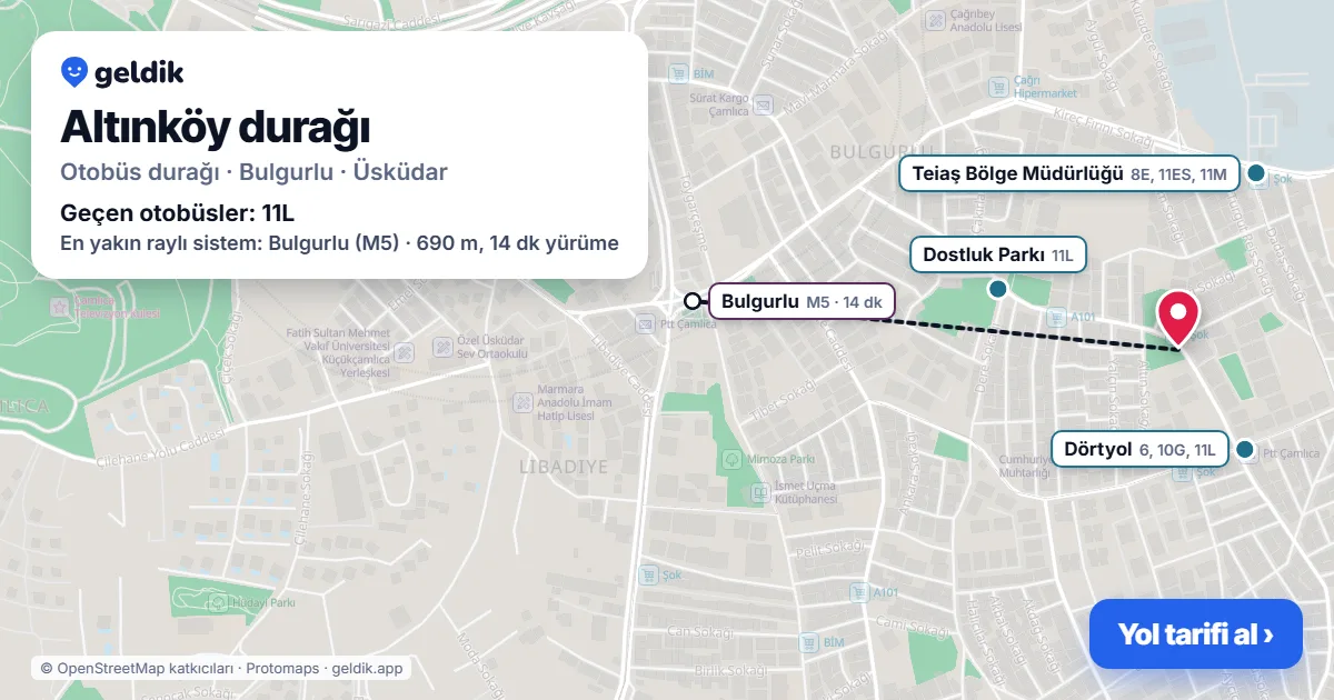 Altınköy otobüs durağı haritada: konumu ve yakındaki duraklar