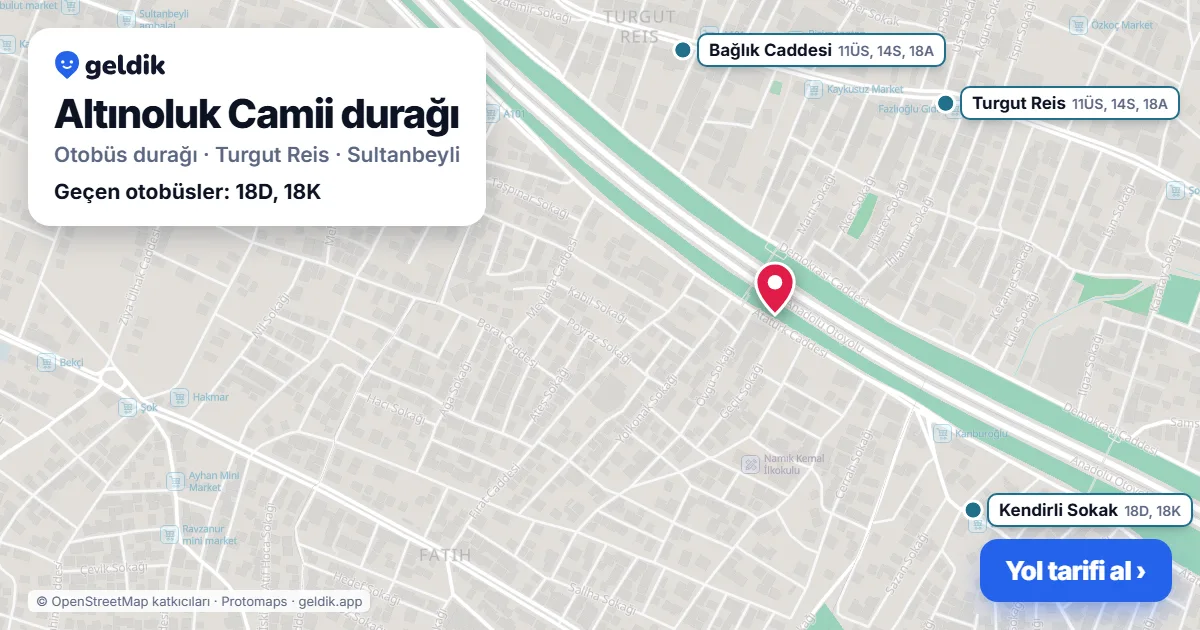 Altınoluk Camii otobüs durağı haritada: konumu ve yakındaki duraklar