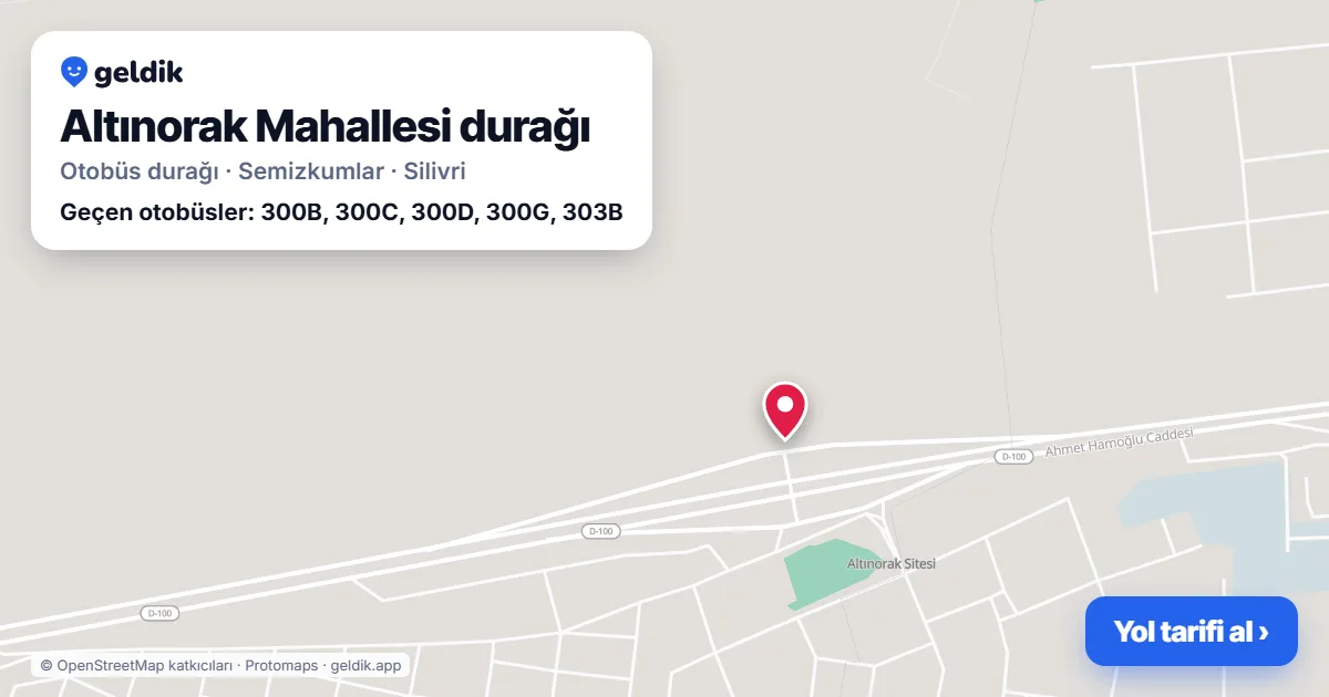 Altınorak Mahallesi otobüs durağı haritada: konumu ve yakındaki duraklar