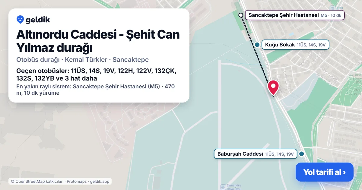 Altınordu Caddesi - Şehit Can Yılmaz otobüs durağı haritada: konumu ve yakındaki duraklar