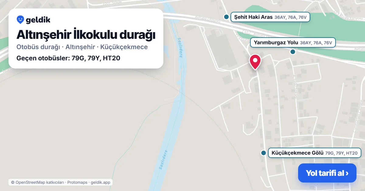 Altınşehir İlkokulu otobüs durağı haritada: konumu ve yakındaki duraklar