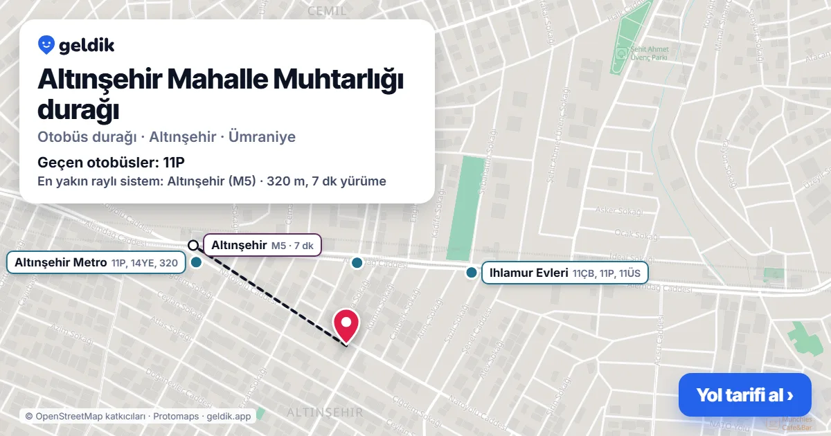 Altınşehir Mahalle Muhtarlığı otobüs durağı haritada: konumu ve yakındaki duraklar