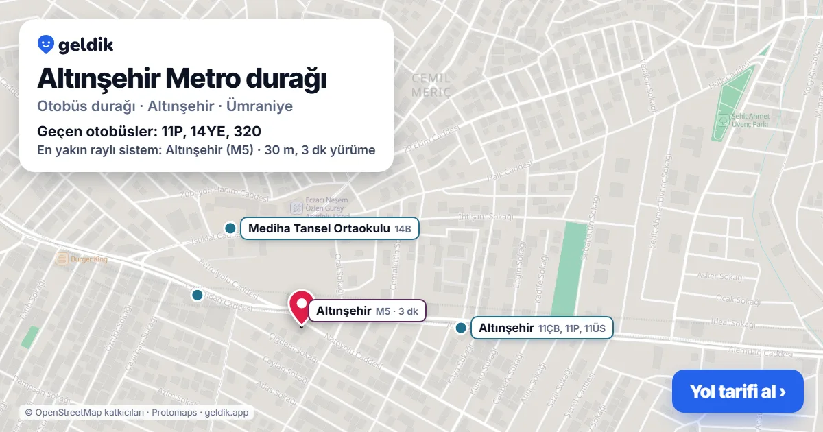 Altınşehir Metro otobüs durağı haritada: konumu ve yakındaki duraklar