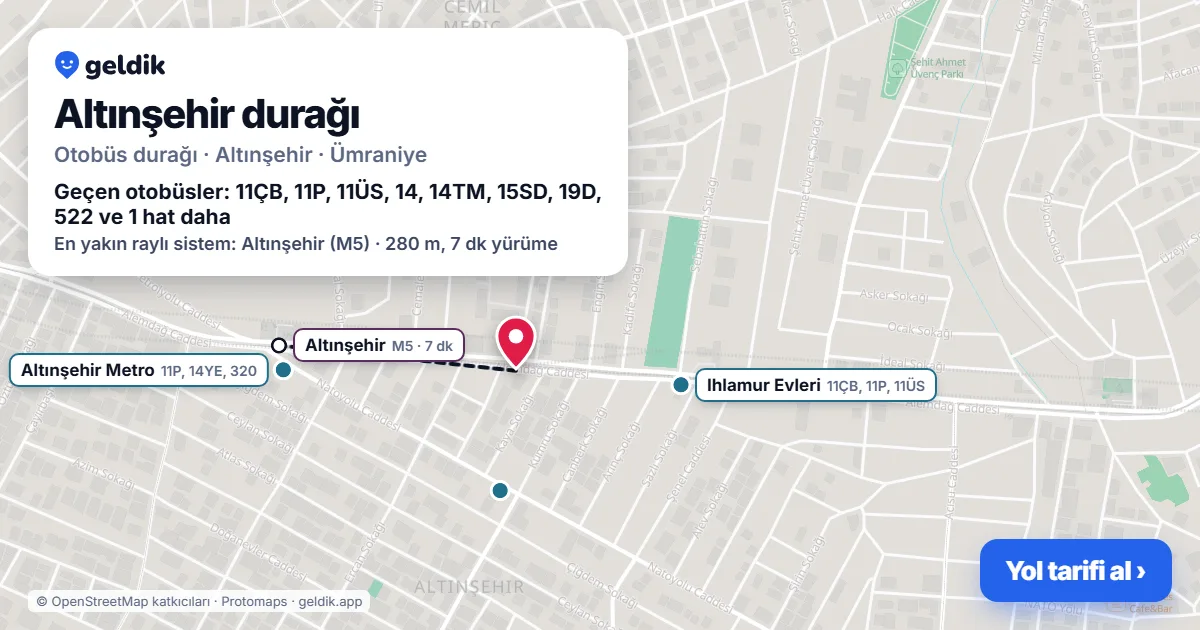 Altınşehir otobüs durağı haritada: konumu ve yakındaki duraklar
