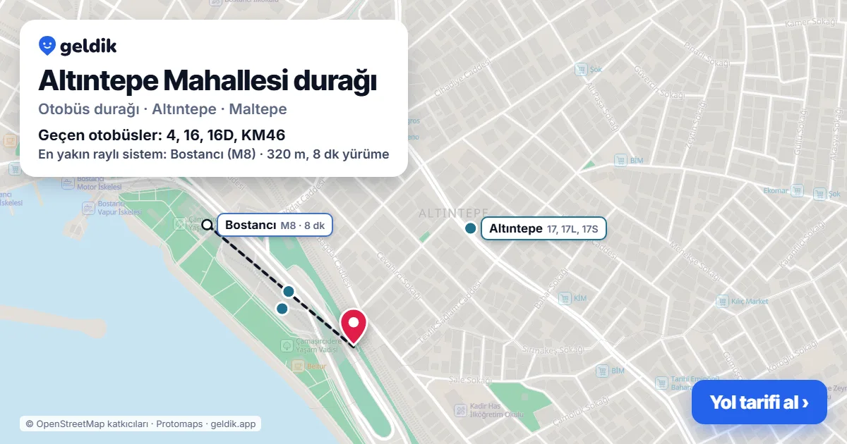 Altıntepe Mahallesi otobüs durağı haritada: konumu ve yakındaki duraklar