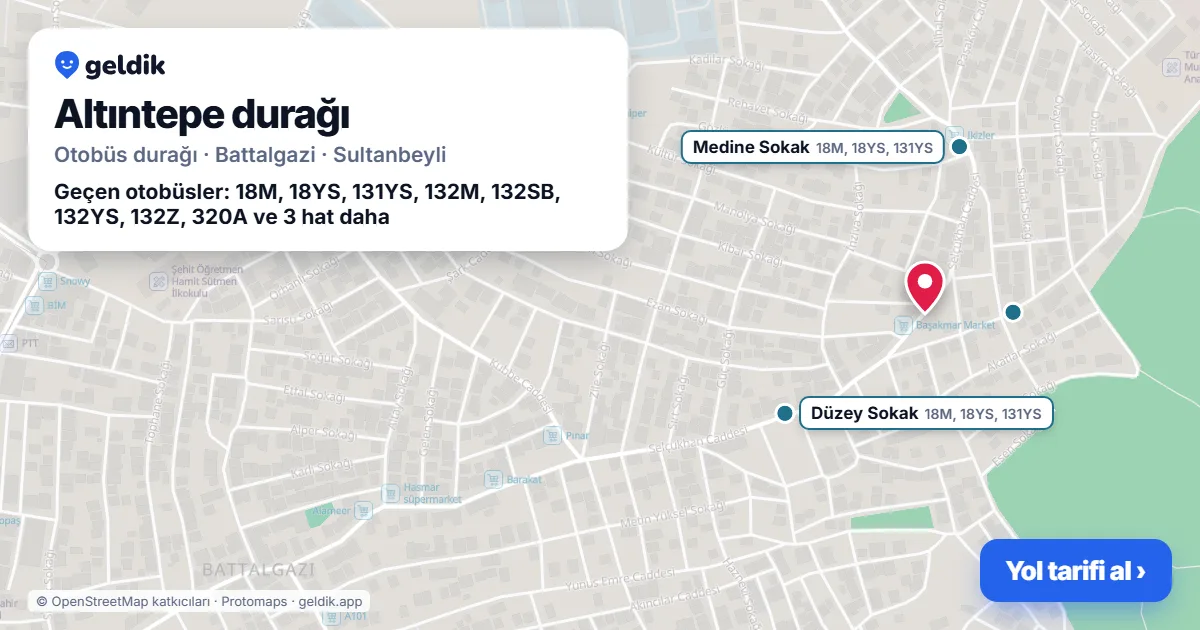 Altıntepe otobüs durağı haritada: konumu ve yakındaki duraklar