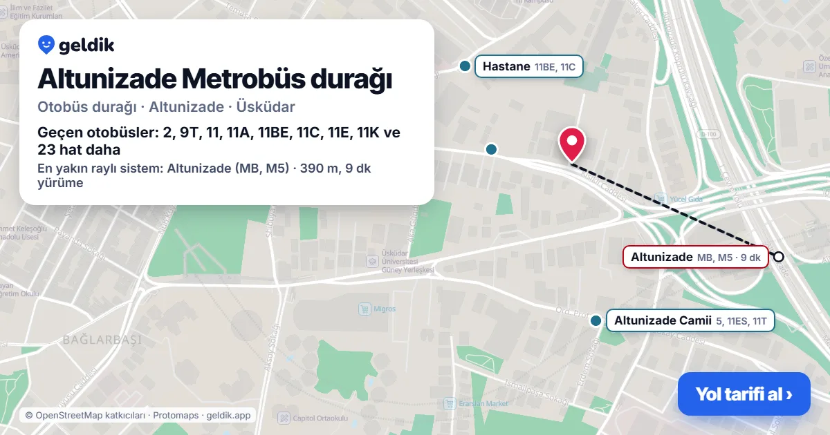 Altunizade Metrobüs otobüs durağı haritada: konumu ve yakındaki duraklar