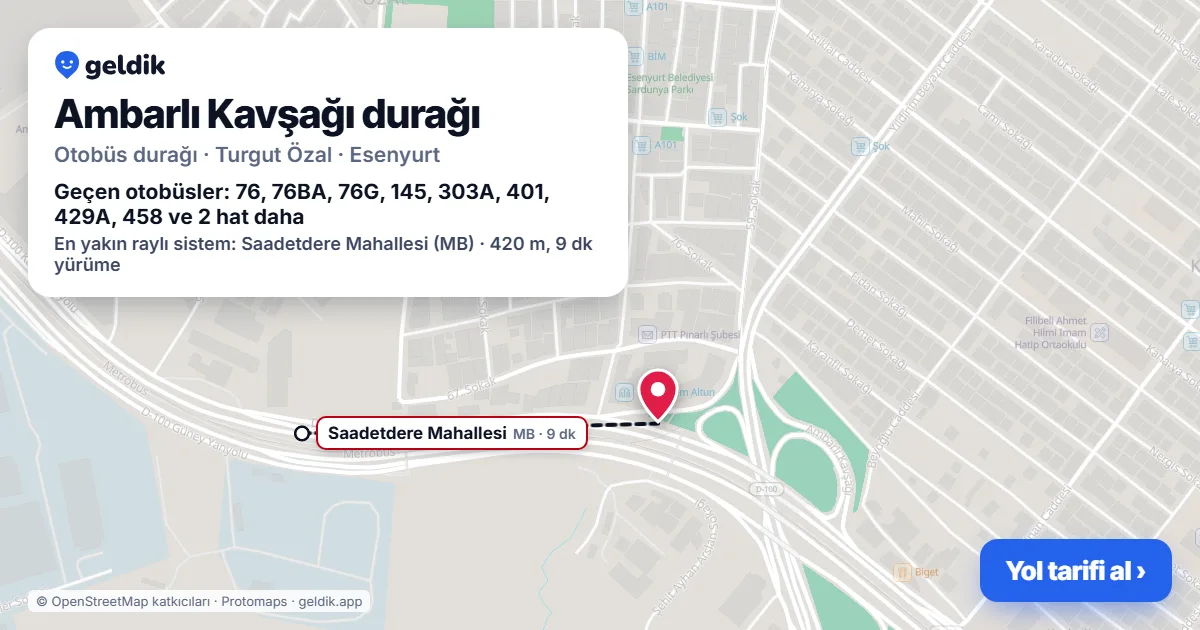 Ambarlı Kavşağı otobüs durağı haritada: konumu ve yakındaki duraklar