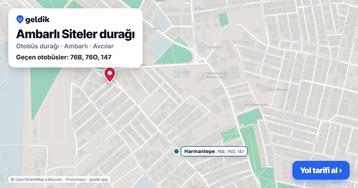 Ambarlı Siteler otobüs durağı haritada: konumu ve yakındaki duraklar