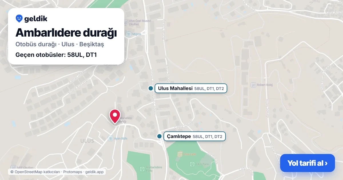 Ambarlıdere otobüs durağı haritada: konumu ve yakındaki duraklar