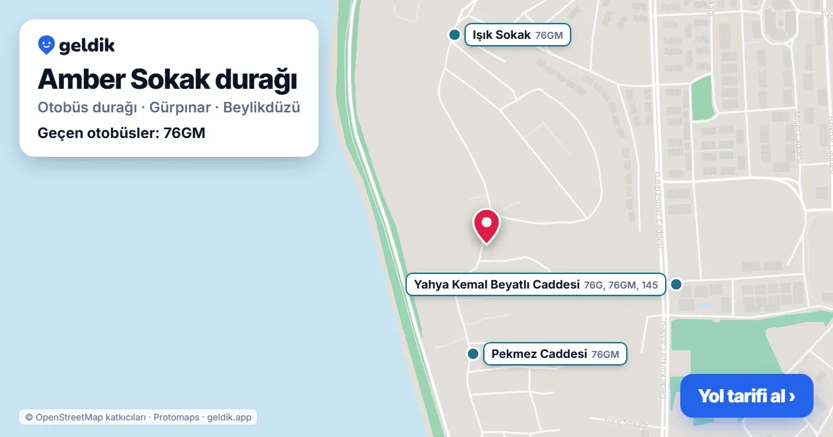 Amber Sokak otobüs durağı haritada: konumu ve yakındaki duraklar