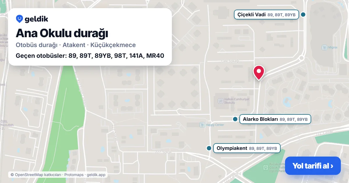 Ana Okulu otobüs durağı haritada: konumu ve yakındaki duraklar