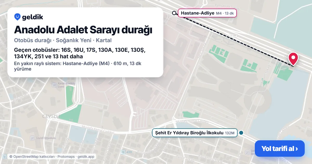 Anadolu Adalet Sarayı otobüs durağı haritada: konumu ve yakındaki duraklar