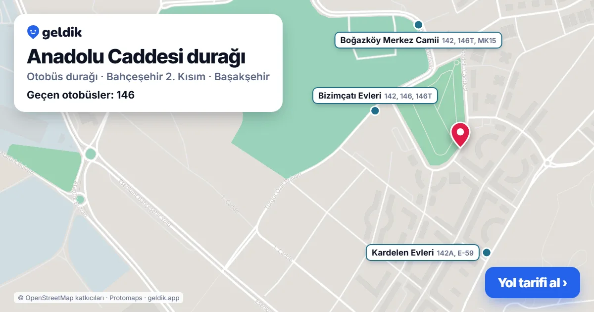 Anadolu Caddesi otobüs durağı haritada: konumu ve yakındaki duraklar