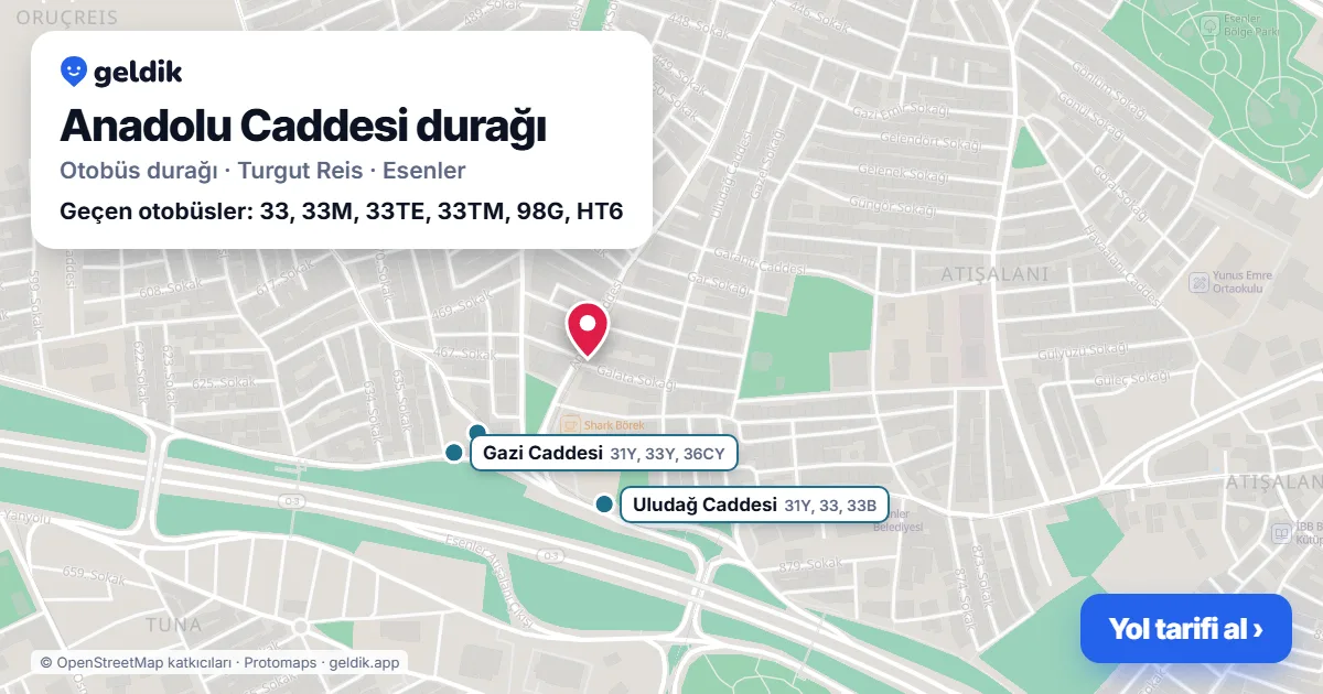 Anadolu Caddesi otobüs durağı haritada: konumu ve yakındaki duraklar