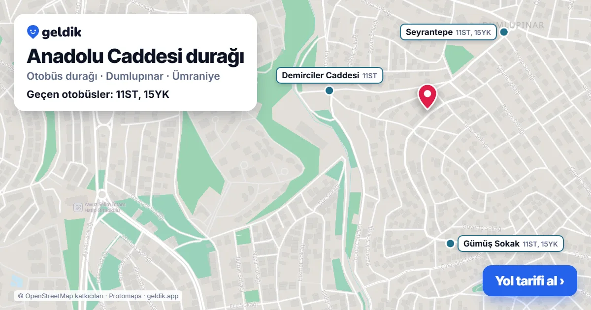 Anadolu Caddesi otobüs durağı haritada: konumu ve yakındaki duraklar