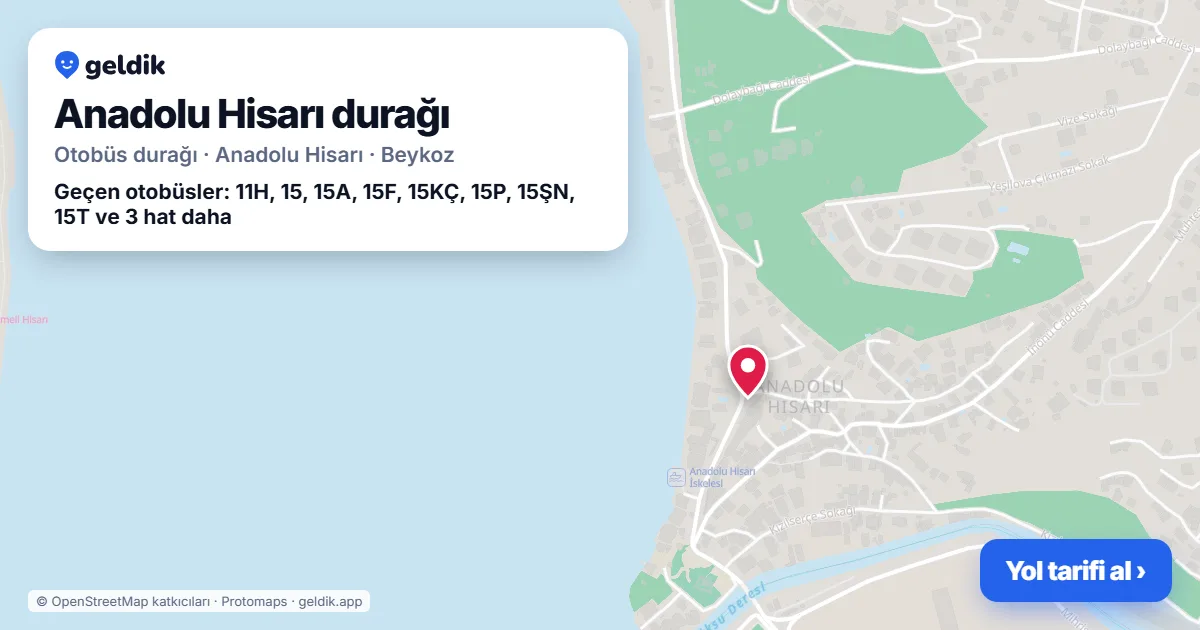 Anadolu Hisarı otobüs durağı haritada: konumu ve yakındaki duraklar