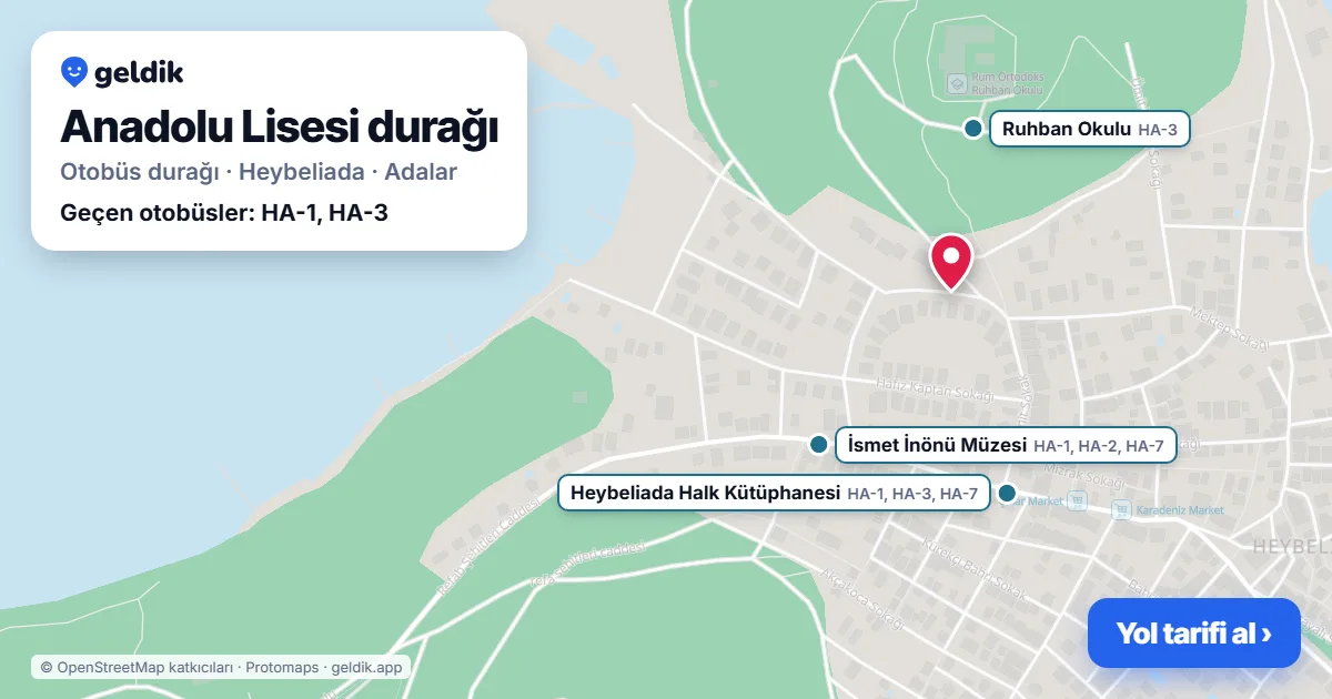 Anadolu Lisesi otobüs durağı haritada: konumu ve yakındaki duraklar