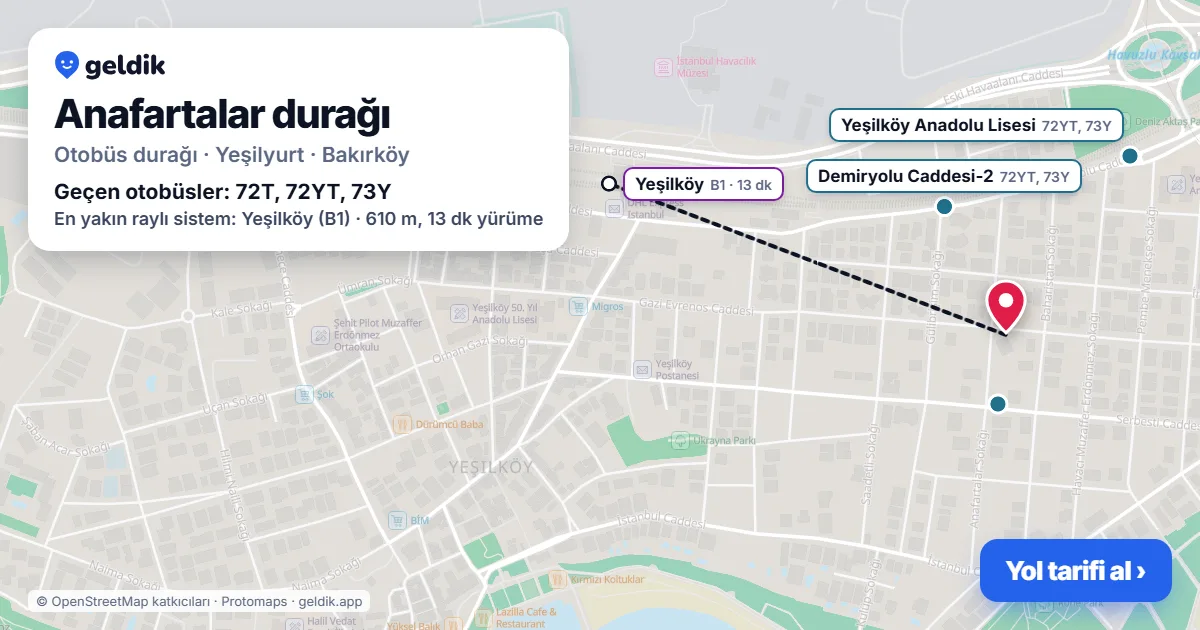 Anafartalar otobüs durağı haritada: konumu ve yakındaki duraklar