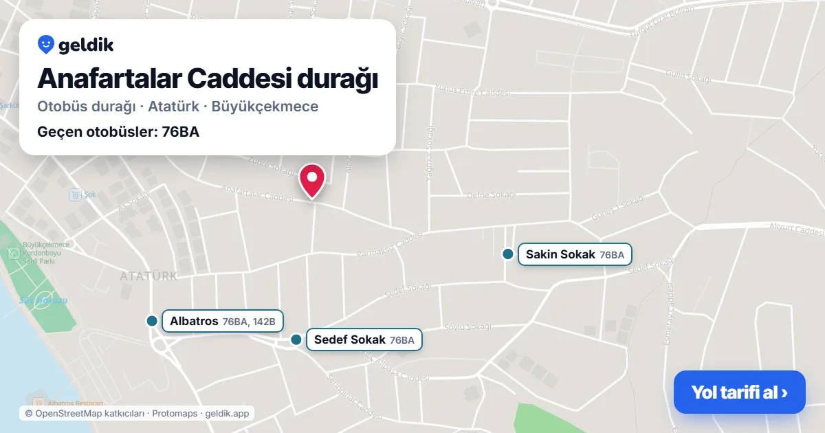 Anafartalar Caddesi otobüs durağı haritada: konumu ve yakındaki duraklar