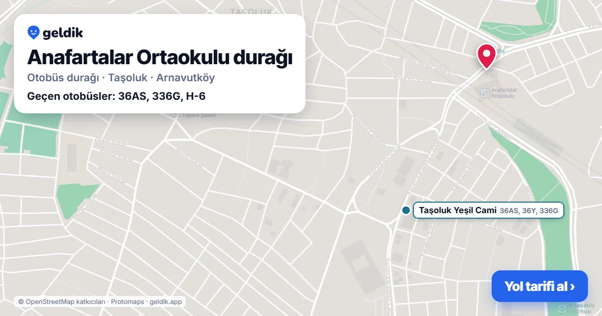 Anafartalar Ortaokulu otobüs durağı haritada: konumu ve yakındaki duraklar