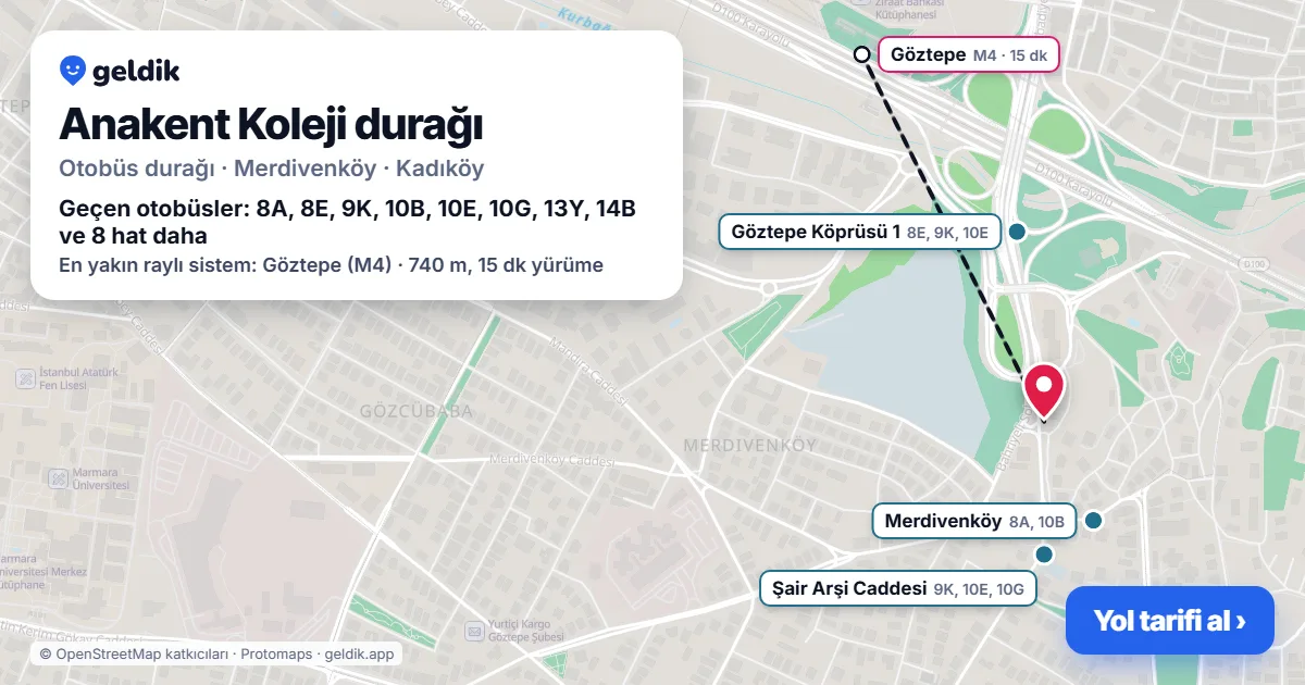 Anakent Koleji otobüs durağı haritada: konumu ve yakındaki duraklar