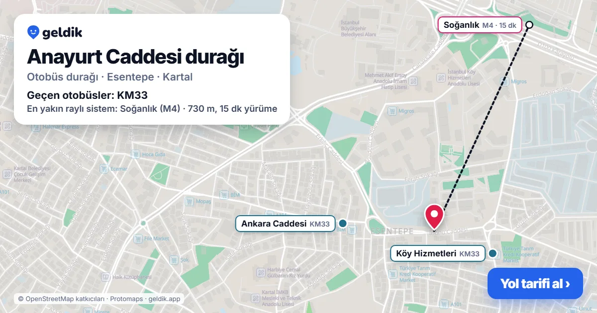 Anayurt Caddesi otobüs durağı haritada: konumu ve yakındaki duraklar