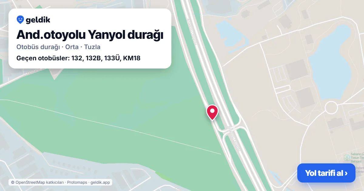 And.otoyolu Yanyol otobüs durağı haritada: konumu ve yakındaki duraklar