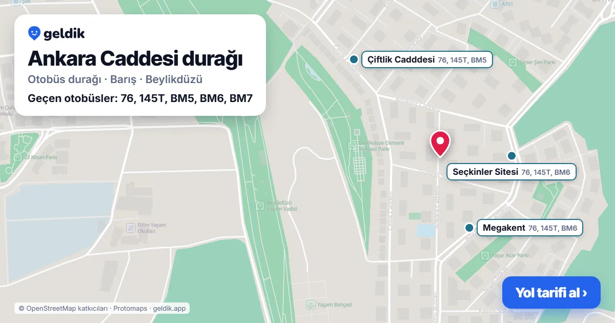 Ankara Caddesi otobüs durağı haritada: konumu ve yakındaki duraklar