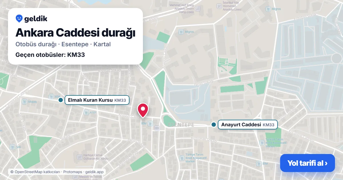 Ankara Caddesi otobüs durağı haritada: konumu ve yakındaki duraklar