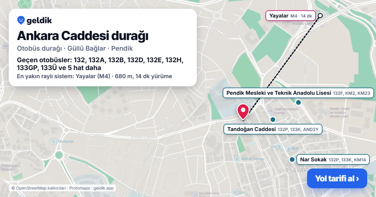 Ankara Caddesi otobüs durağı haritada: konumu ve yakındaki duraklar