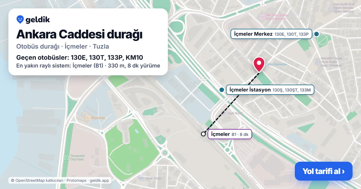 Ankara Caddesi otobüs durağı haritada: konumu ve yakındaki duraklar