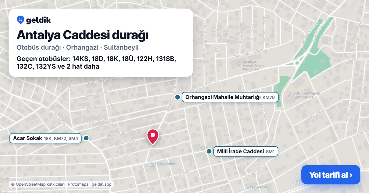 Antalya Caddesi otobüs durağı haritada: konumu ve yakındaki duraklar