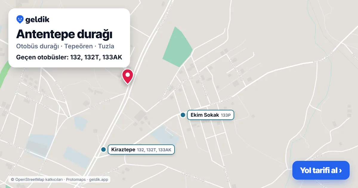 Antentepe otobüs durağı haritada: konumu ve yakındaki duraklar