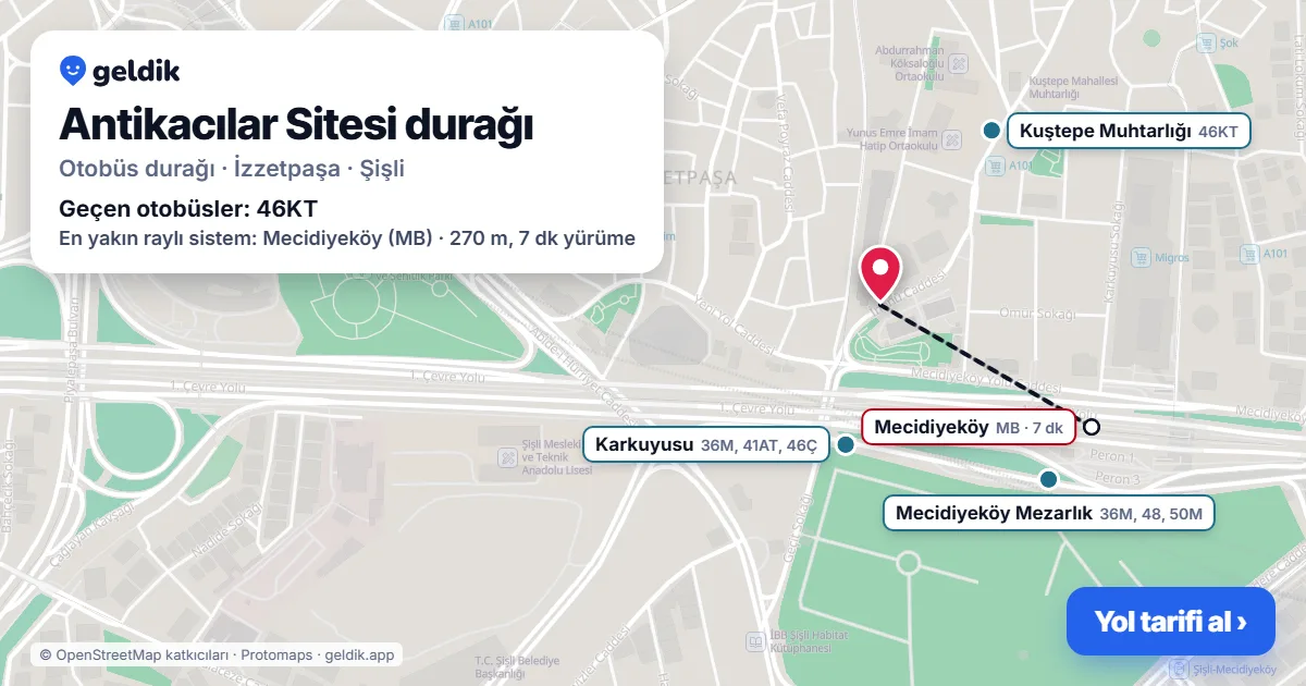 Antikacılar Sitesi otobüs durağı haritada: konumu ve yakındaki duraklar