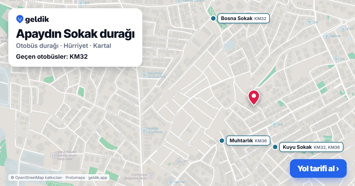Apaydın Sokak otobüs durağı haritada: konumu ve yakındaki duraklar