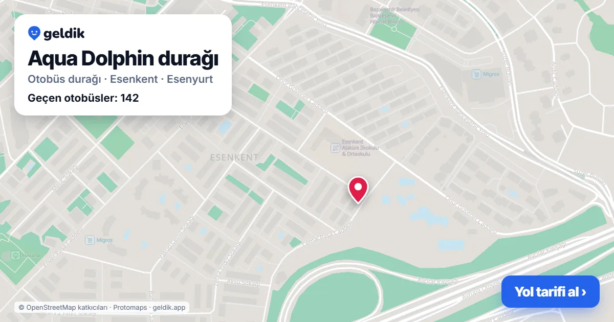 Aqua Dolphin otobüs durağı haritada: konumu ve yakındaki duraklar
