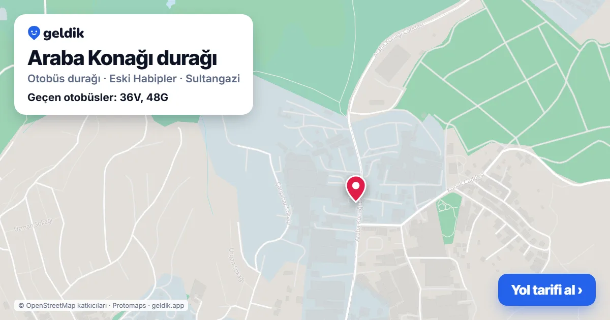 Araba Konağı otobüs durağı haritada: konumu ve yakındaki duraklar