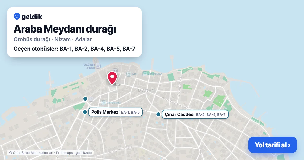 Araba Meydanı otobüs durağı haritada: konumu ve yakındaki duraklar
