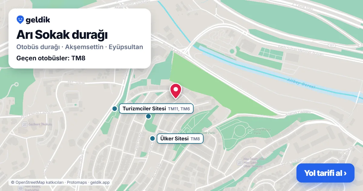Arı Sokak otobüs durağı haritada: konumu ve yakındaki duraklar