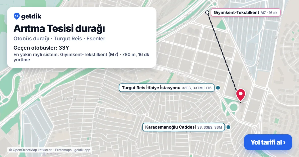 Arıtma Tesisi otobüs durağı haritada: konumu ve yakındaki duraklar