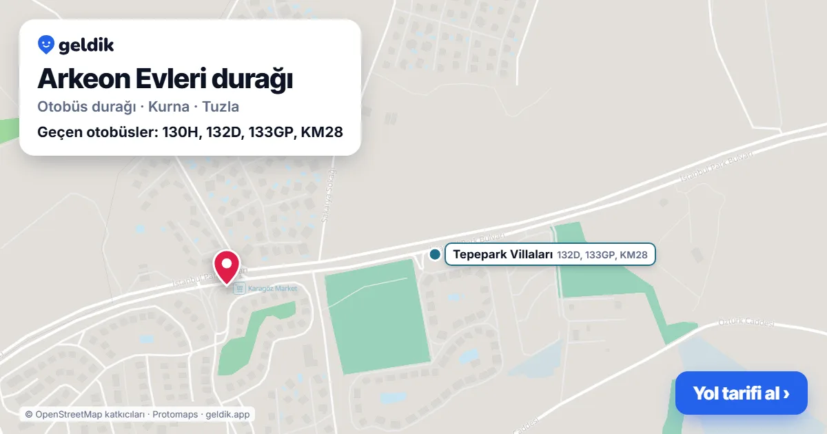 Arkeon Evleri otobüs durağı haritada: konumu ve yakındaki duraklar