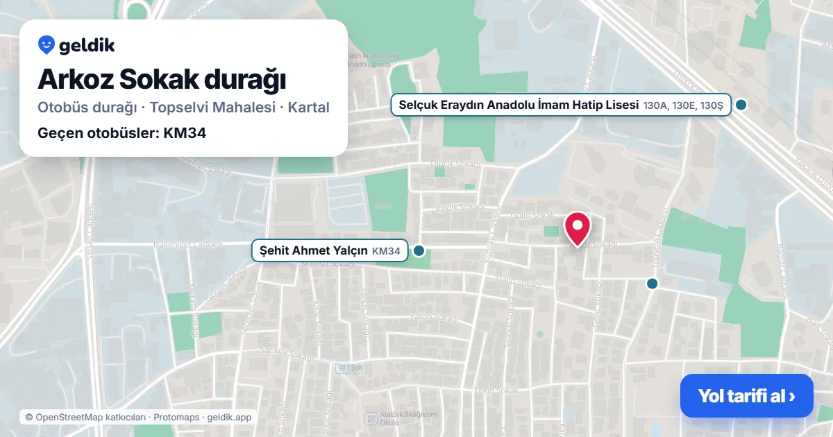 Arkoz Sokak otobüs durağı haritada: konumu ve yakındaki duraklar