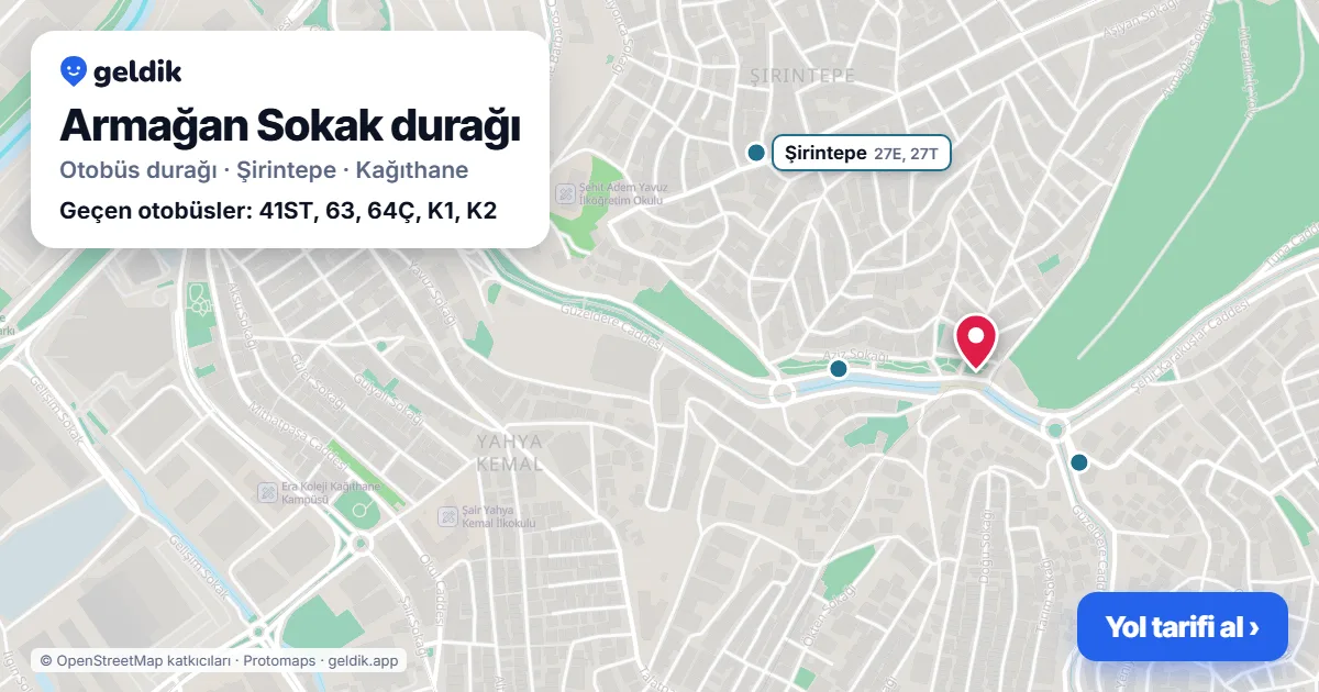 Armağan Sokak otobüs durağı haritada: konumu ve yakındaki duraklar