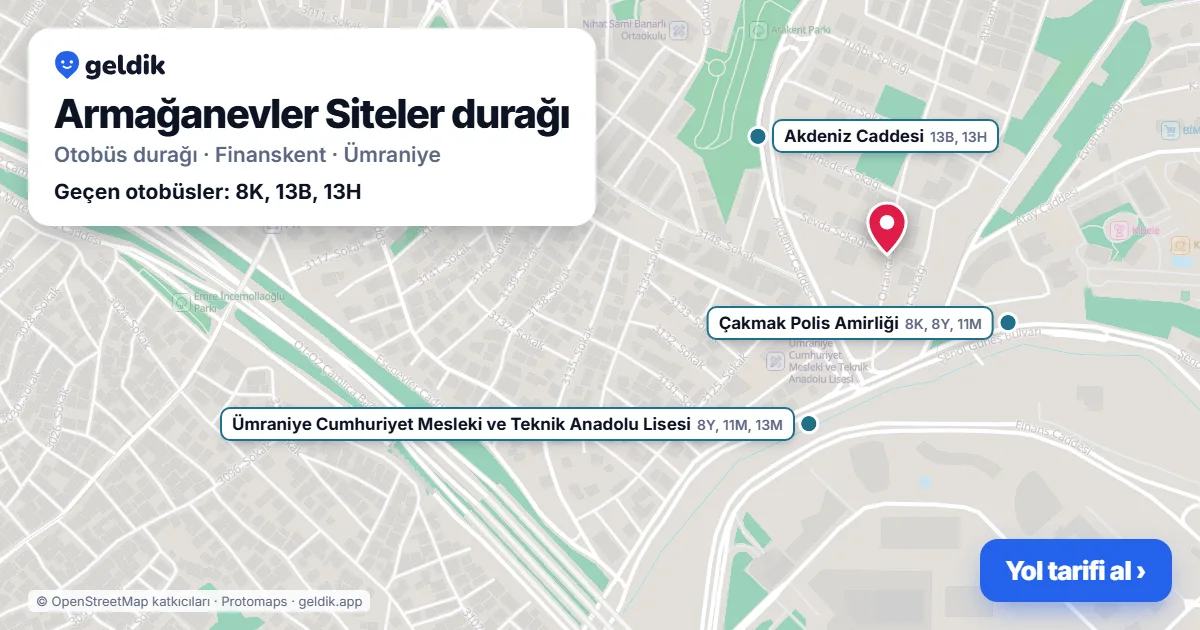 Armağanevler Siteler otobüs durağı haritada: konumu ve yakındaki duraklar