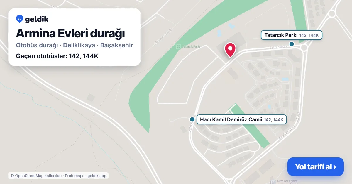 Armina Evleri otobüs durağı haritada: konumu ve yakındaki duraklar