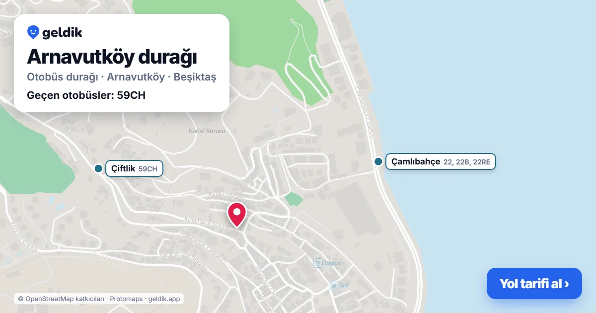 Arnavutköy otobüs durağı haritada: konumu ve yakındaki duraklar